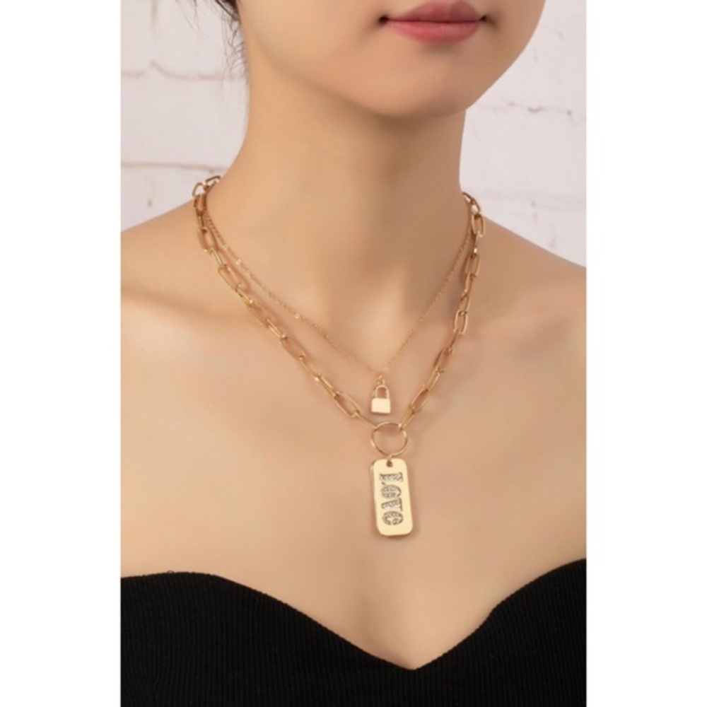 Gold Double layer love tag fashion chic necklace